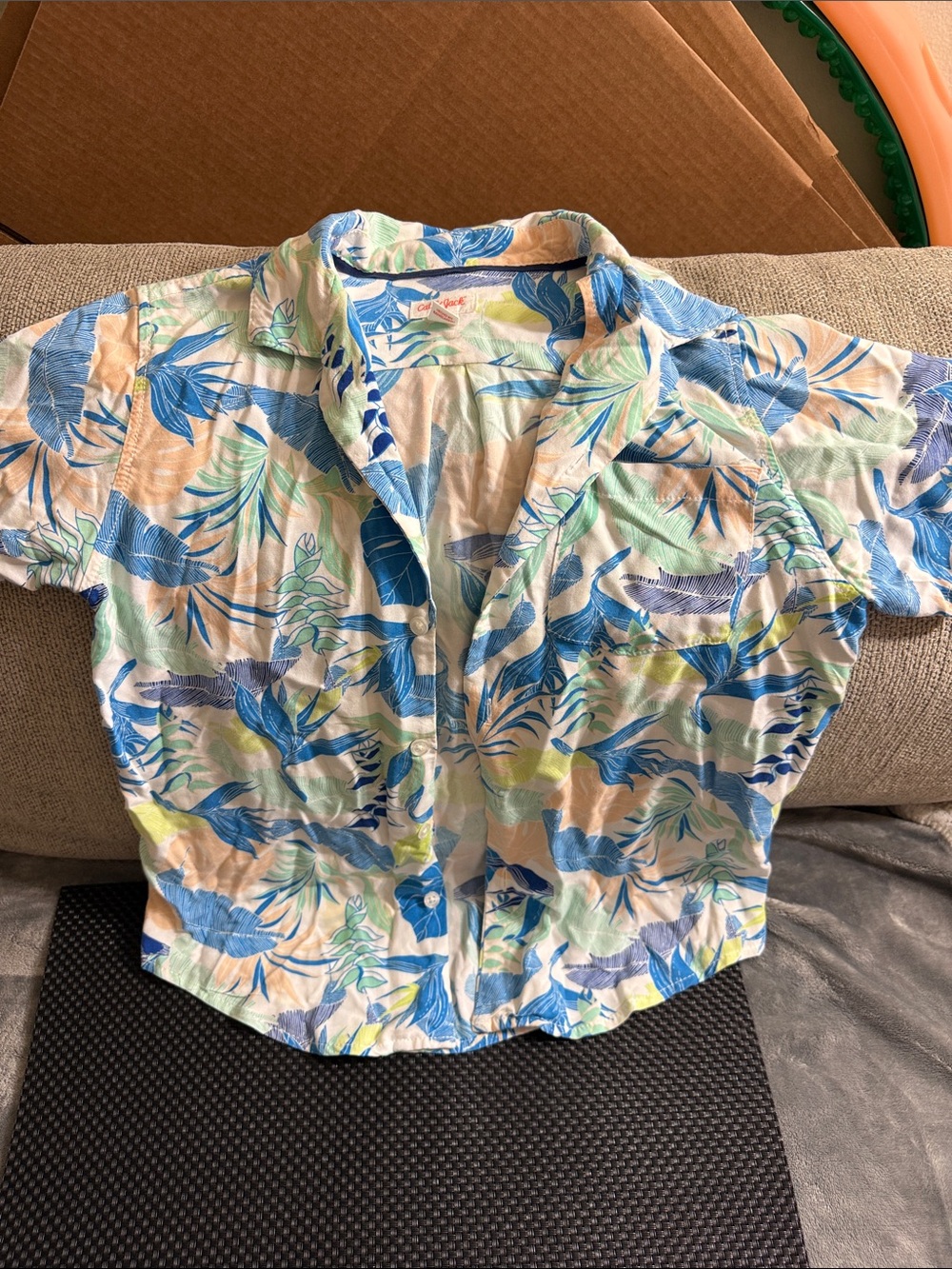 Cat & Jack Tropical Button-Down Shirt - Blue, Cream & Green
